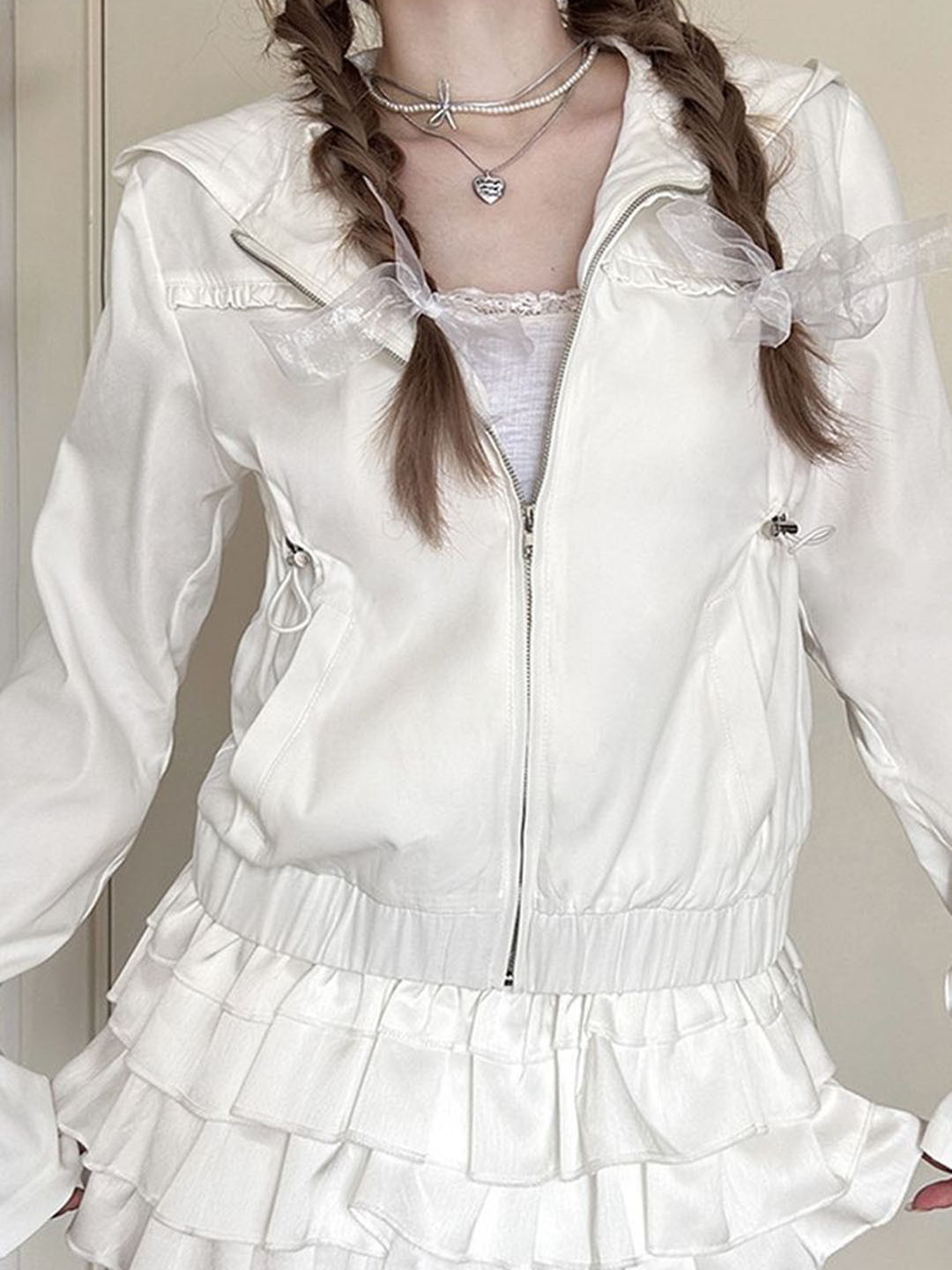 

LULU & SKY Women Washed Checked Crop Tailored Jacket, White