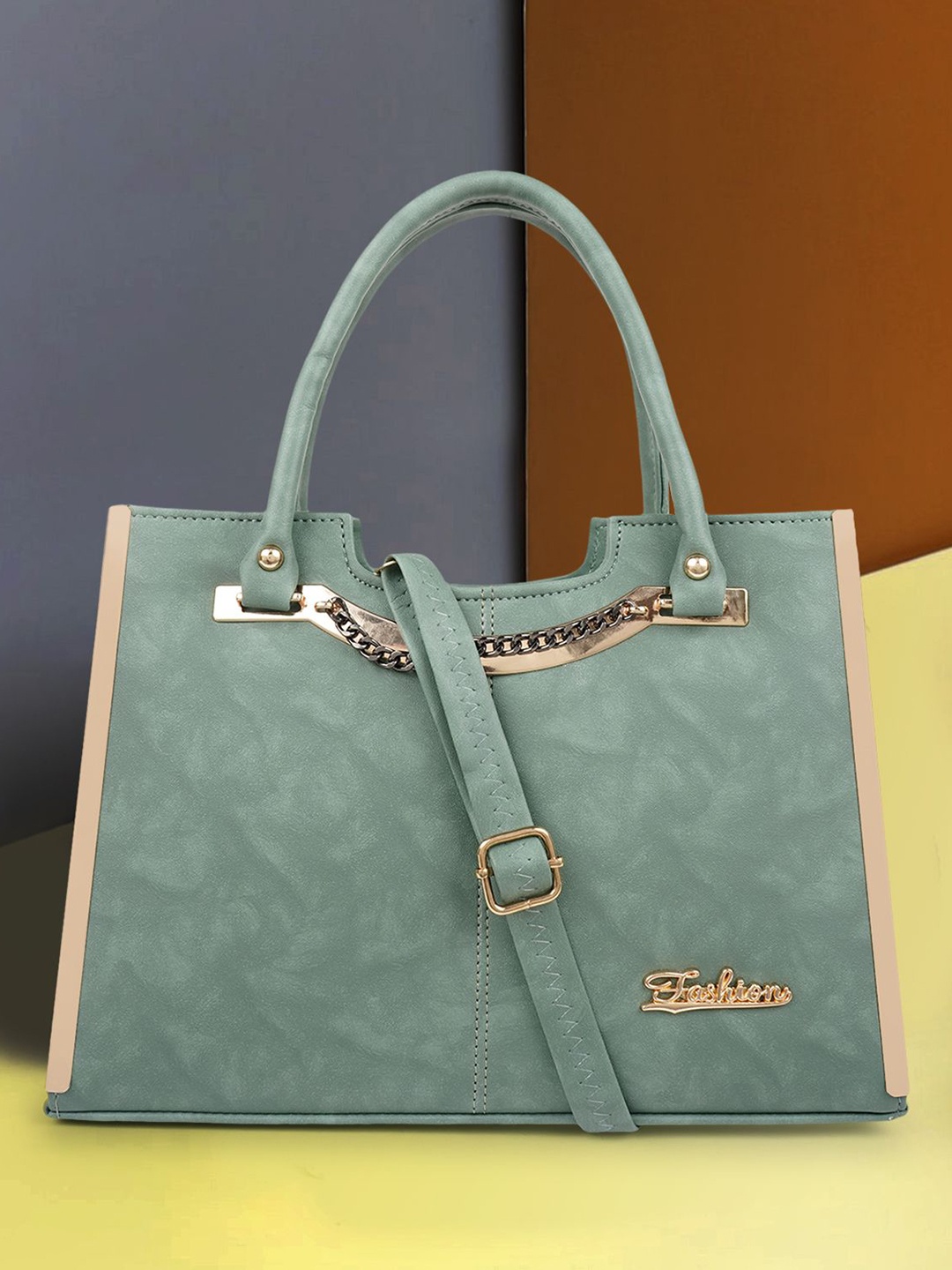 

SPOTIC Structured Satchel with Cut Work, Sea green