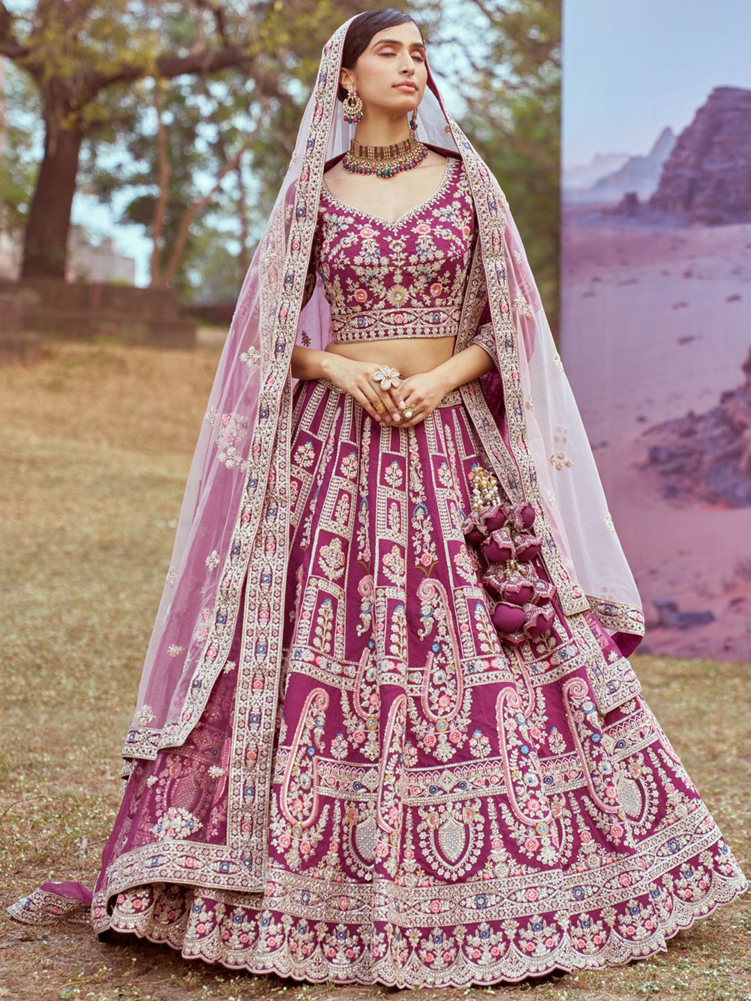 

panchhi Embellished Beads & Stones Semi-Stitched Lehenga & Unstitched Blouse With Dupatta, Purple