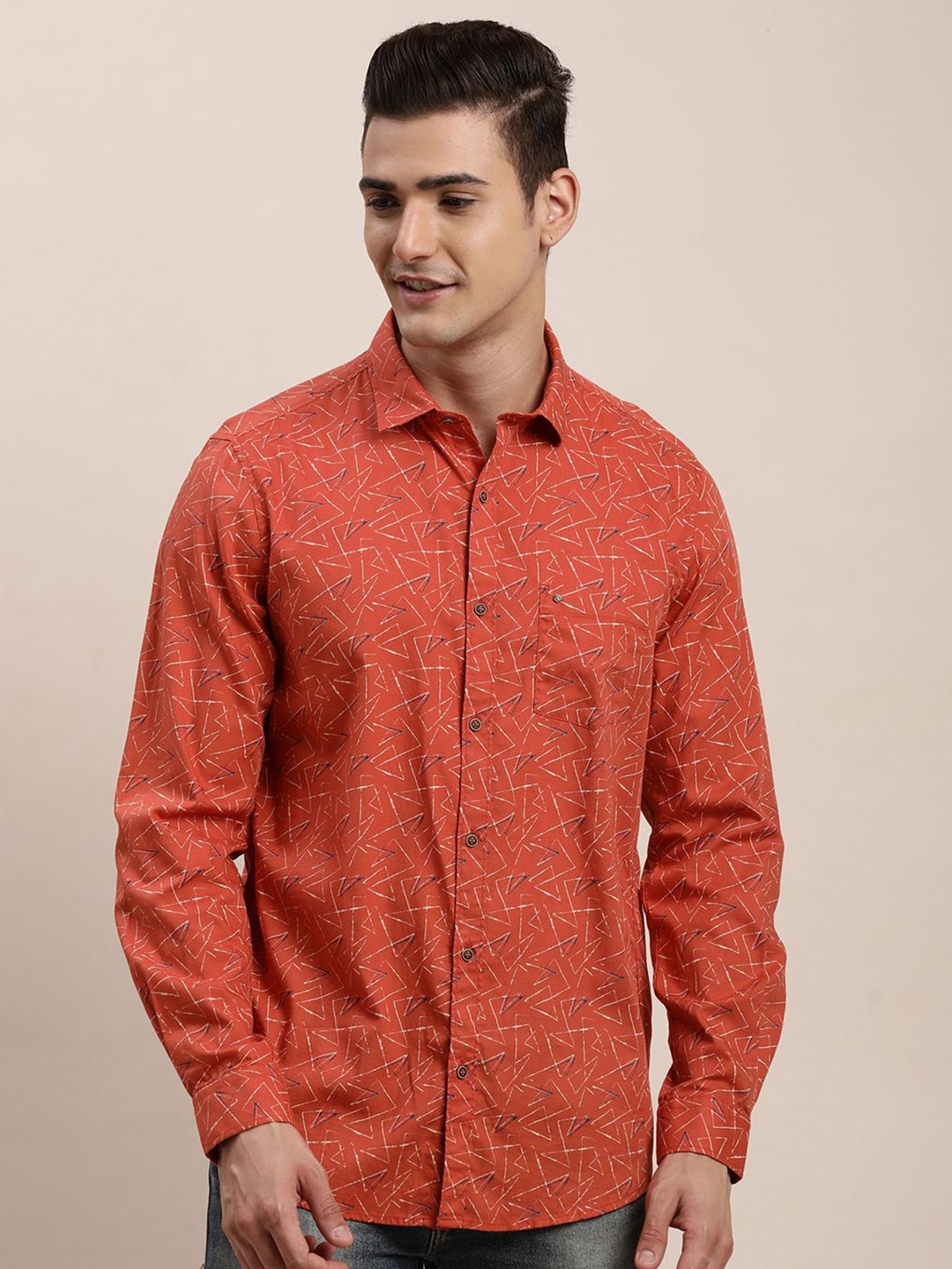 

Turtle Men Relaxed Slim Fit Floral Opaque Printed Casual Shirt, Orange