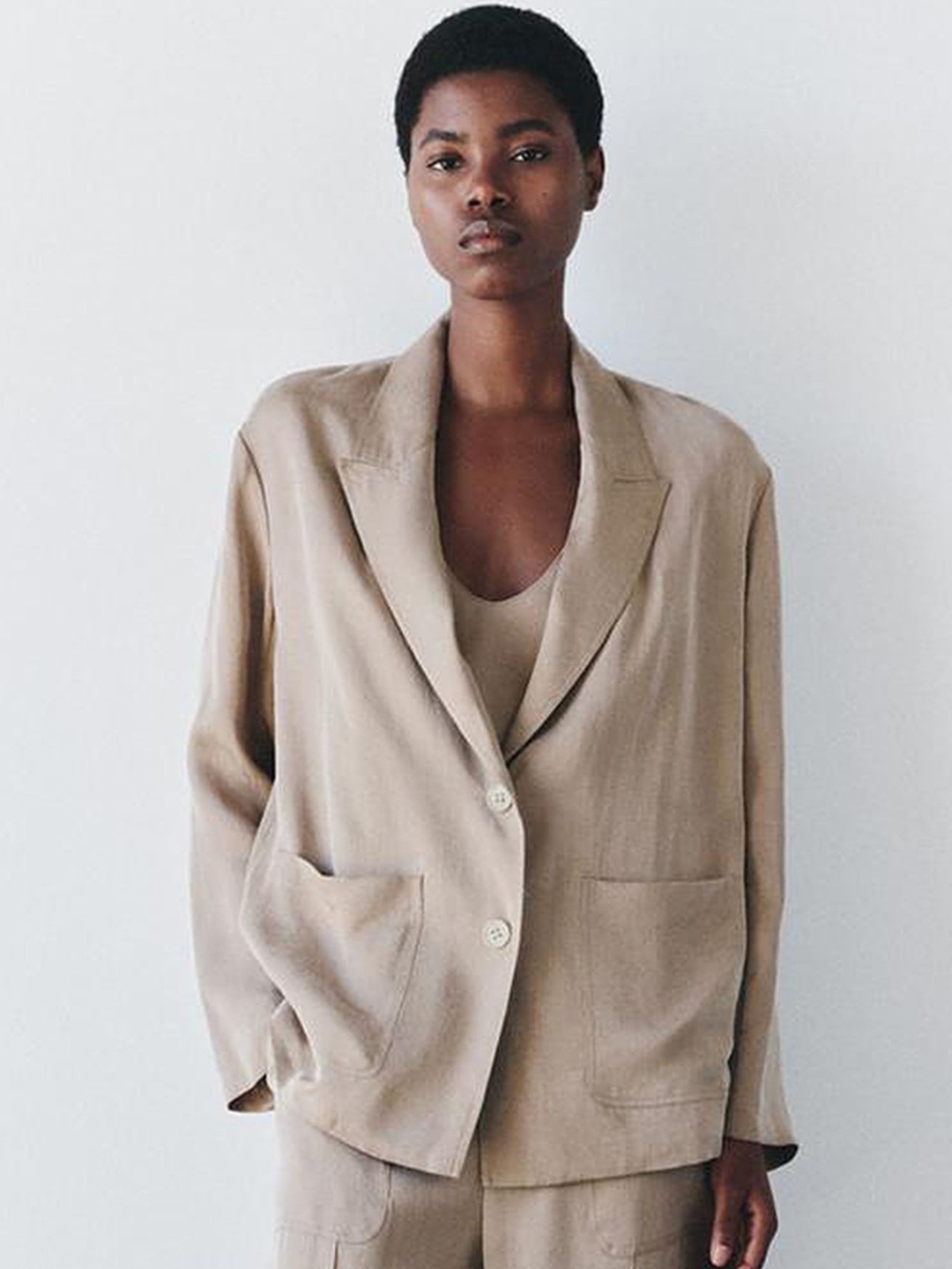 

LULU & SKY Single Breasted Lapel Collar Blazer, Beige