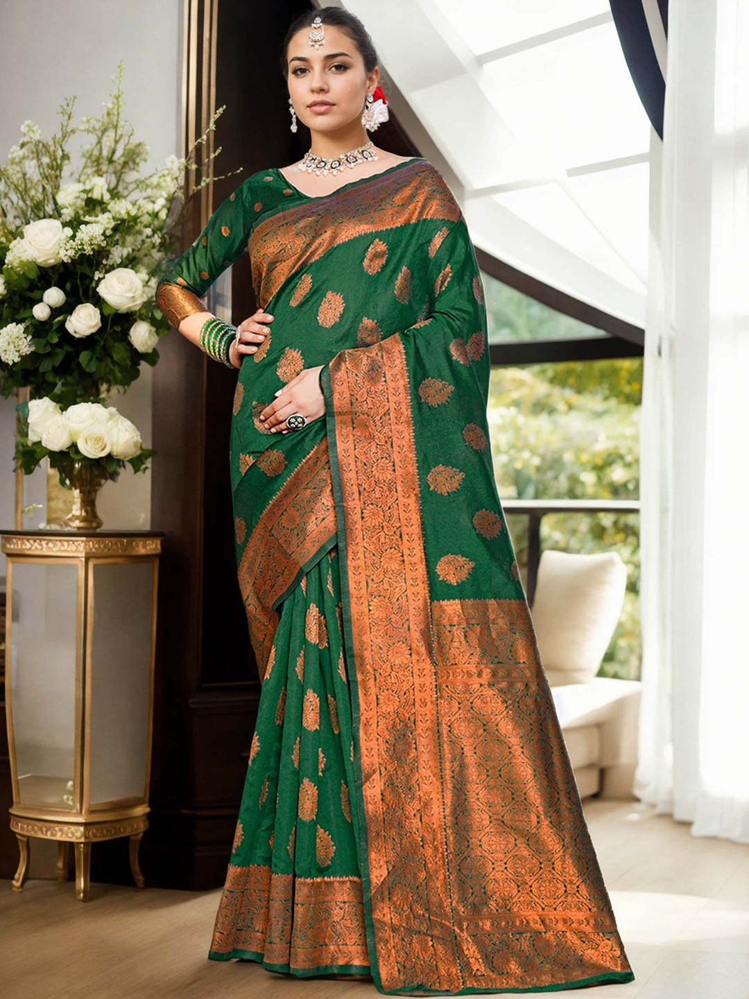 

Anouk Woven Design Zari Banarasi Saree, Green