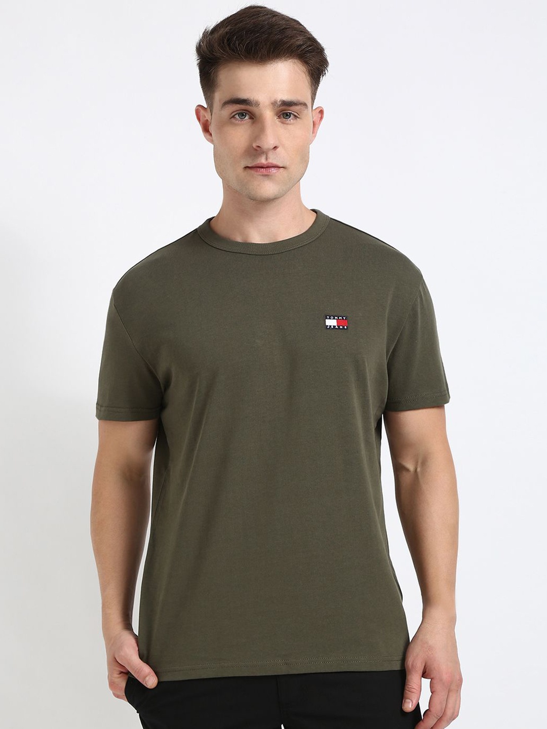 

Tommy Hilfiger Men Solid Round Neck Cotton T-shirt, Olive