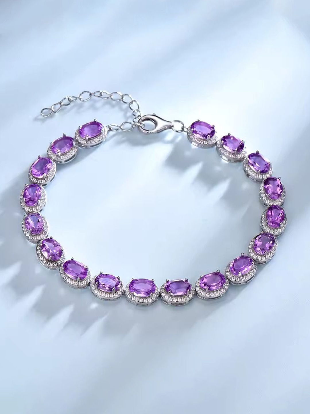 

CAUER 925 Sterling Silver Rhodium-Plated Cubic Zirconia Studded Wraparound Bracelet