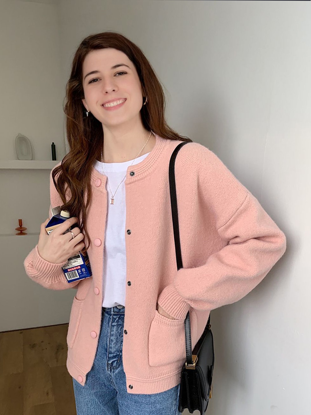 

StyleCast Women Round Neck Casual Cardigan, Pink