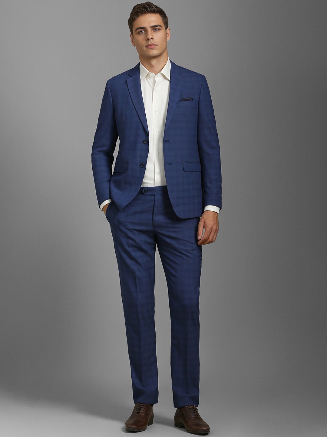 

Louis Philippe Checked Slim-Fit Two Piece Suit, Blue