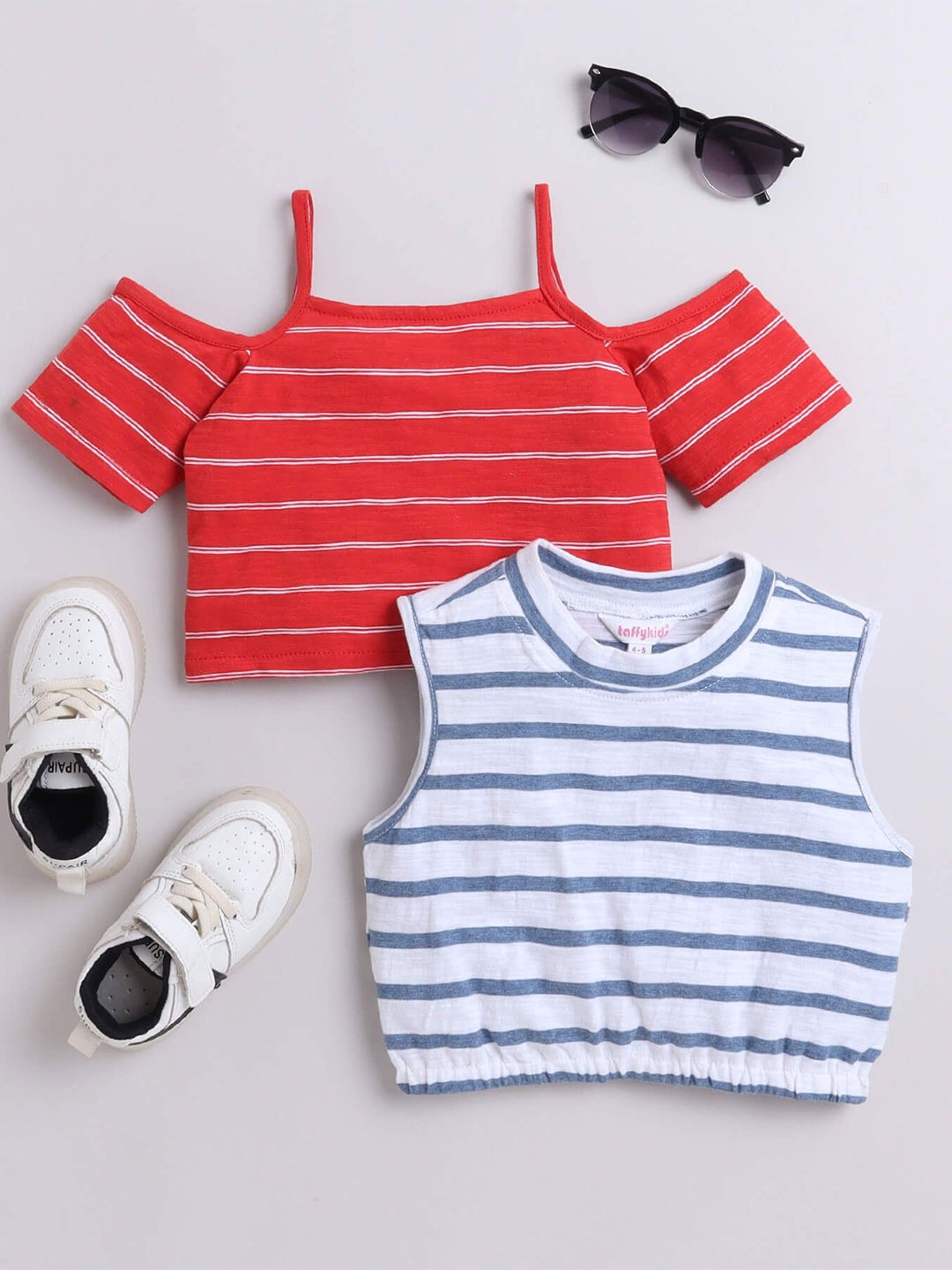 

taffykids Striped Off-Shoulder Cotton Top, Multi