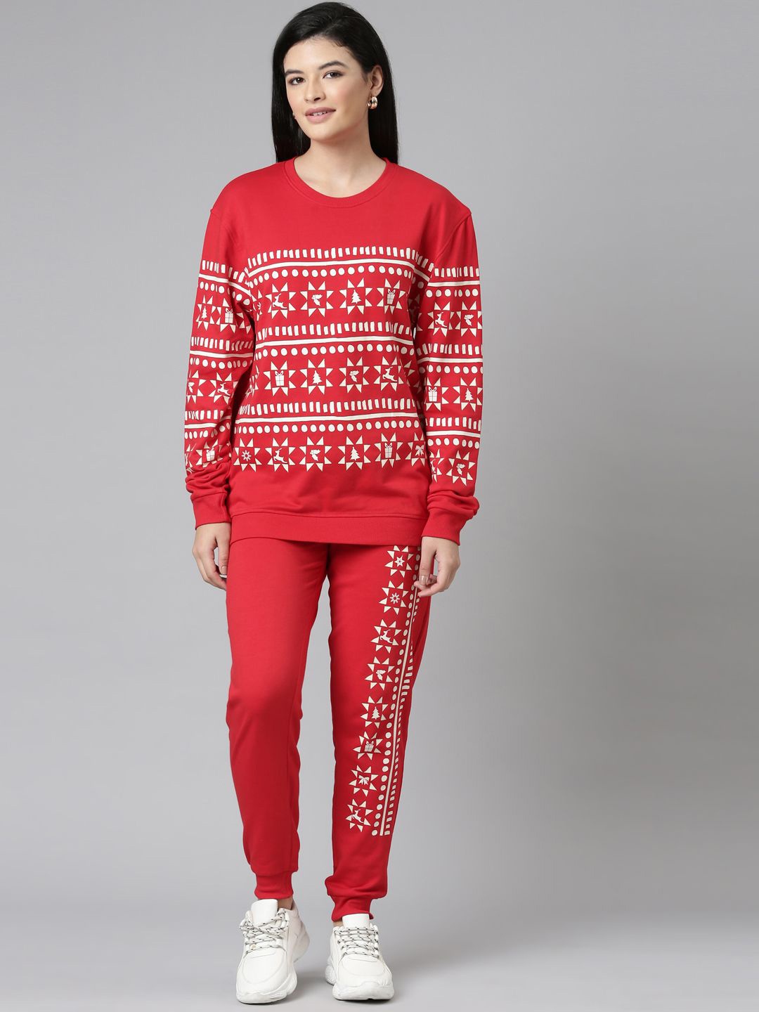 

Nap Chief Unisex Graphic Printed Relaxed Fit Pure Cotton Sweatshirt With Joggers, Red