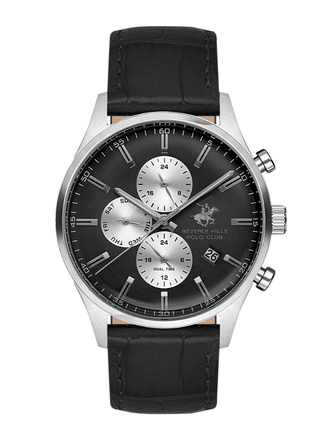 

Beverly Hills Polo Club Men Patterned Dial & Leather Straps Chronograph Watch BP3626Y.351, Black