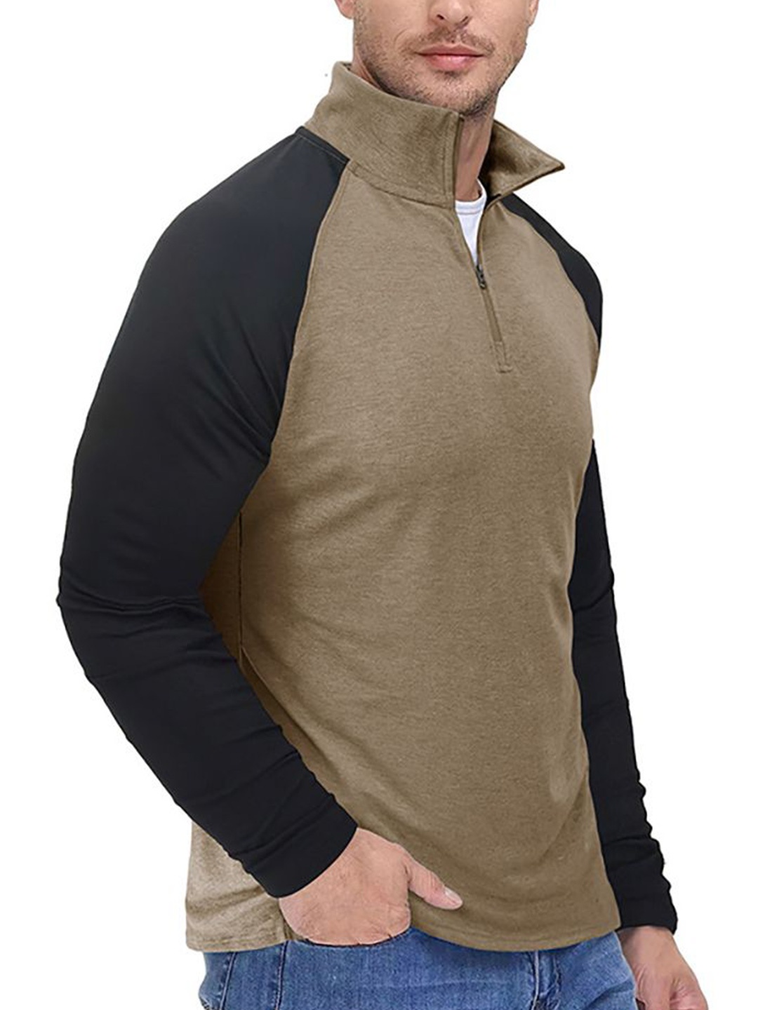 

StyleCast x Revolte Men Colourblocked Sweatshirt, Khaki