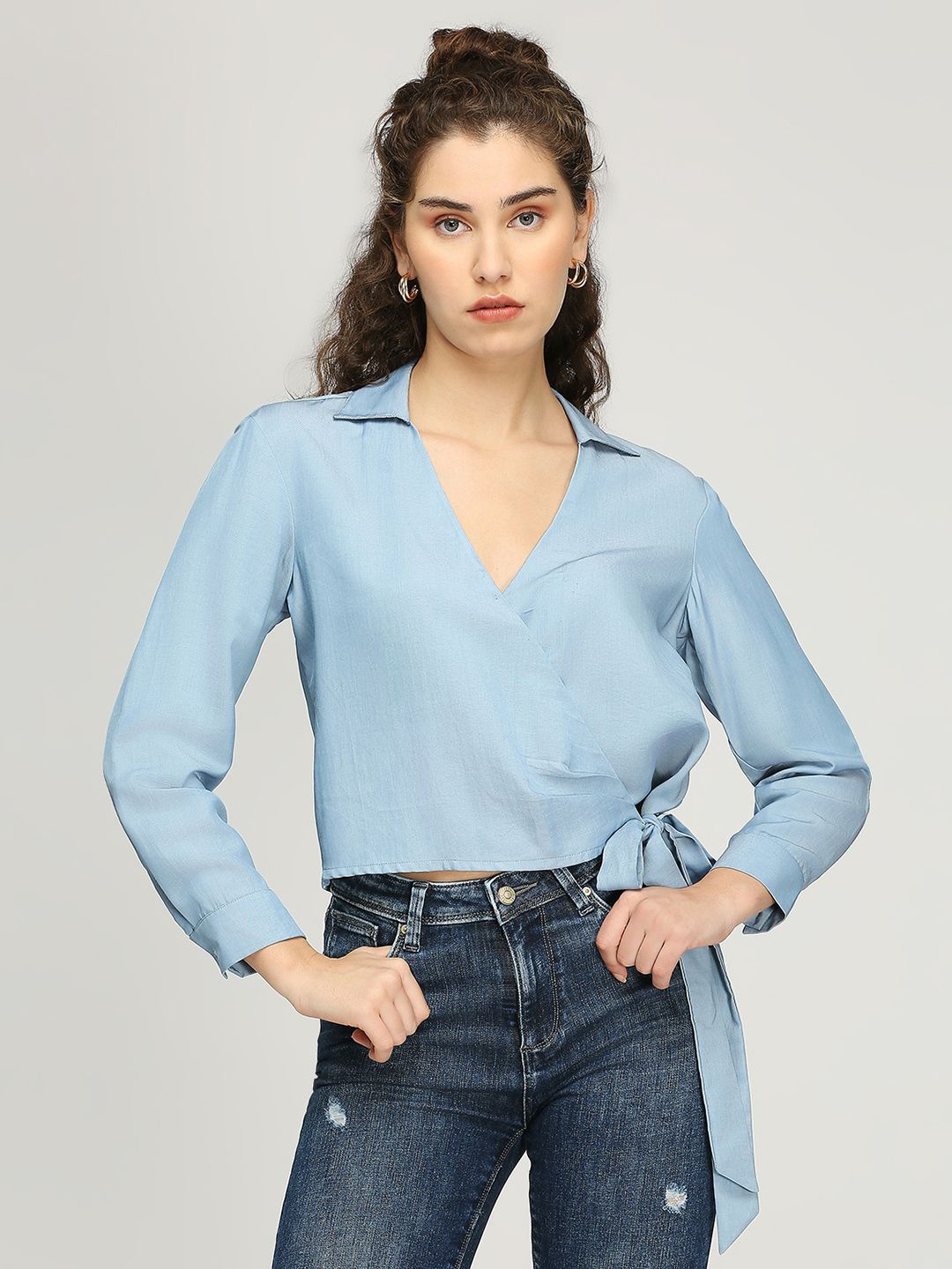 

IZEL Women V-Neck Shirt Style Crop Top, Blue