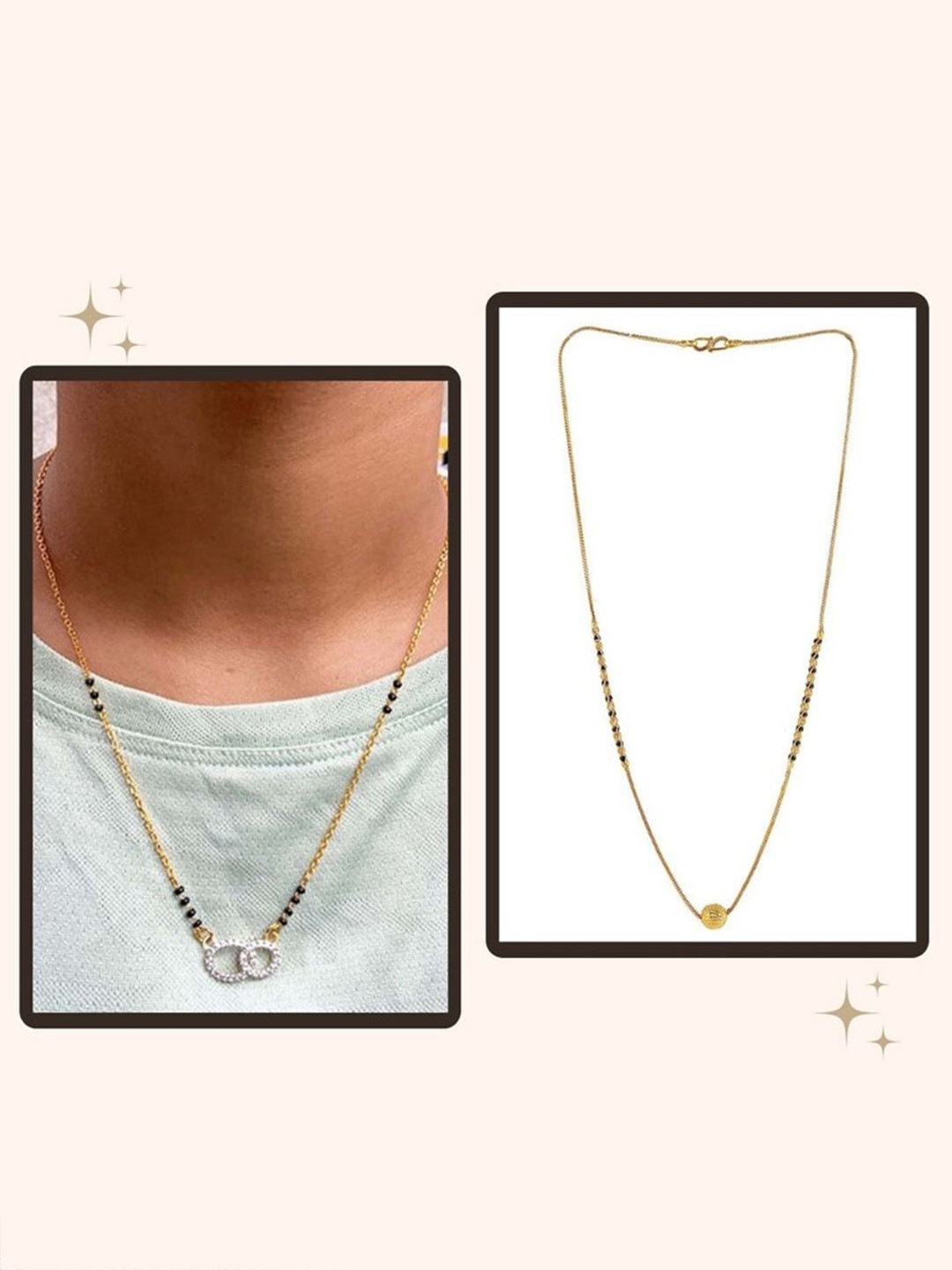

Wynona Set Of 2 Gold Plated American Diamond & Artificial Beads Mangalsutra