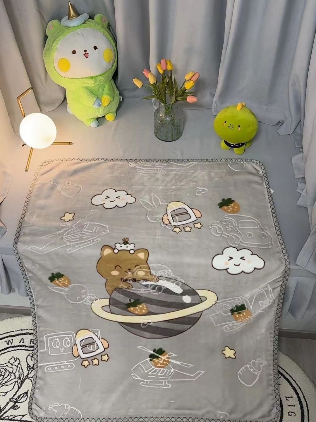 

Butterthief Grey & White Cartoon Characters Mink Heavy Winter 210 GSM Single Bed Blanket