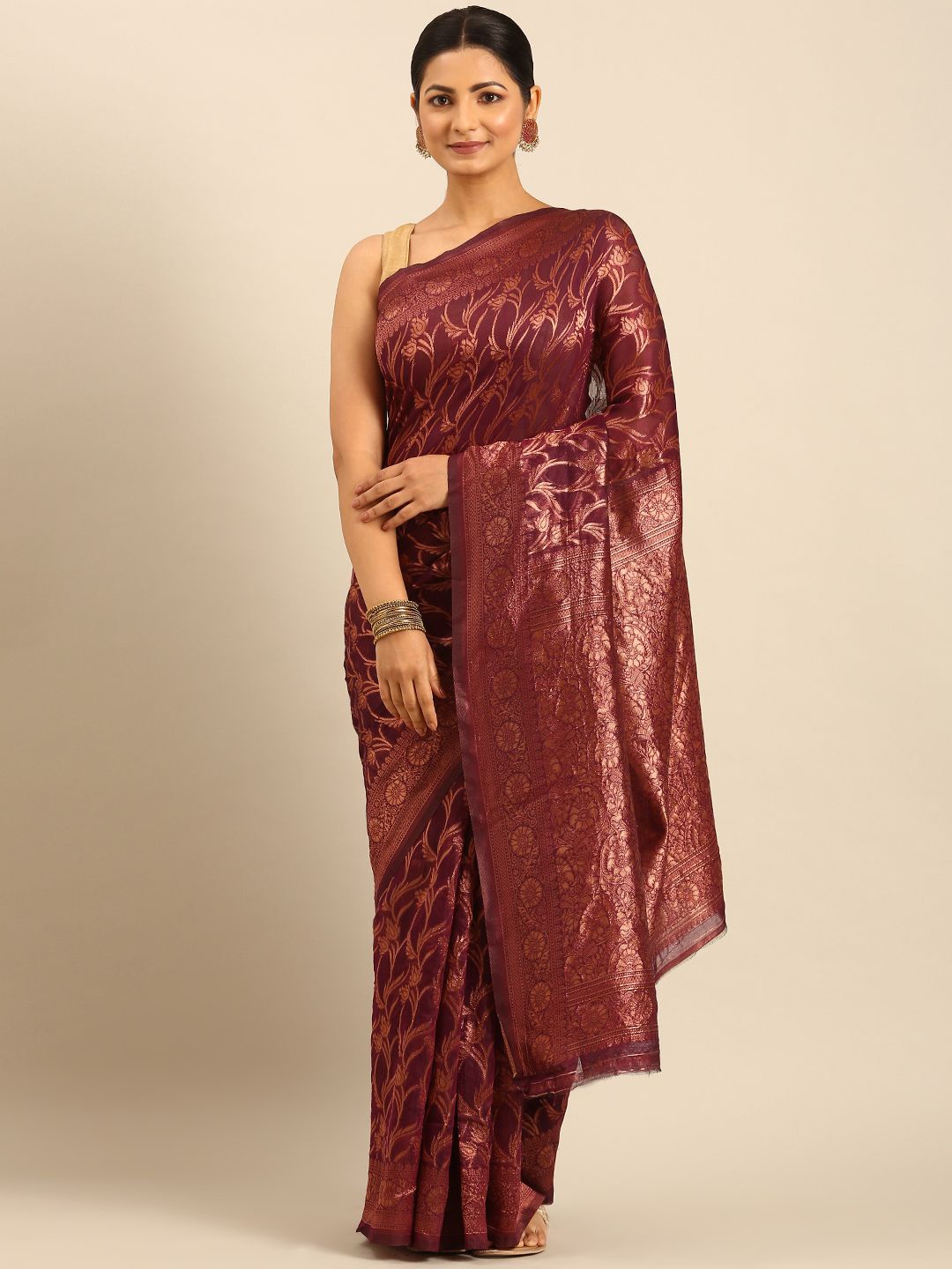 

Panzora Ethnic Motifs Zari Saree, Purple