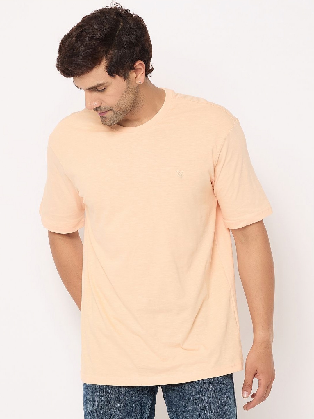 

Duke Men Solid Round Neck Cotton T-shirt, Peach