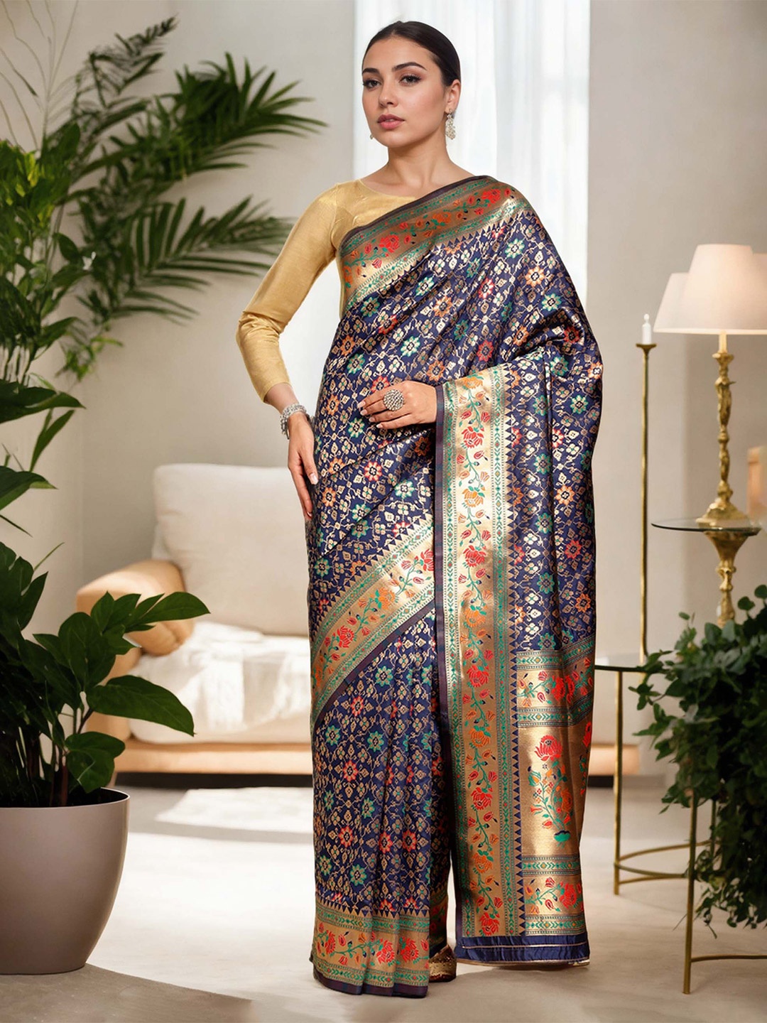 

Anouk Woven Design Zari Kanjeevaram Saree, Navy blue