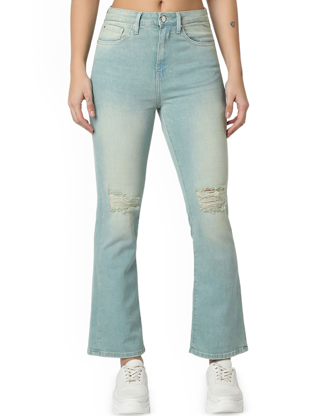 

SPYKAR Women High-Rise Mildly Distressed Light Fade Jeans, Blue