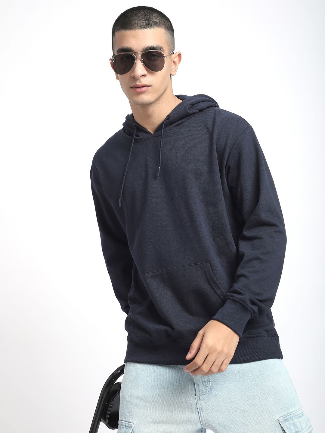 

R&B Men Long Sleeves Hooded Sweatshirt, Blue