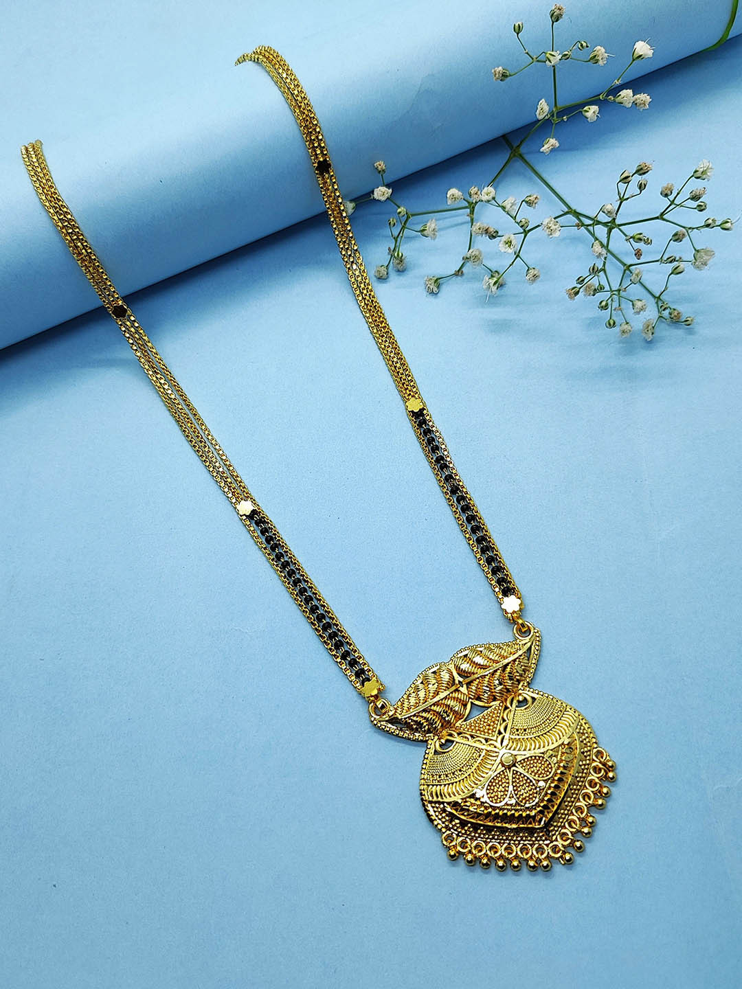 

Wynona Gold Plated Stone Studded & Beaded Mangalsutra
