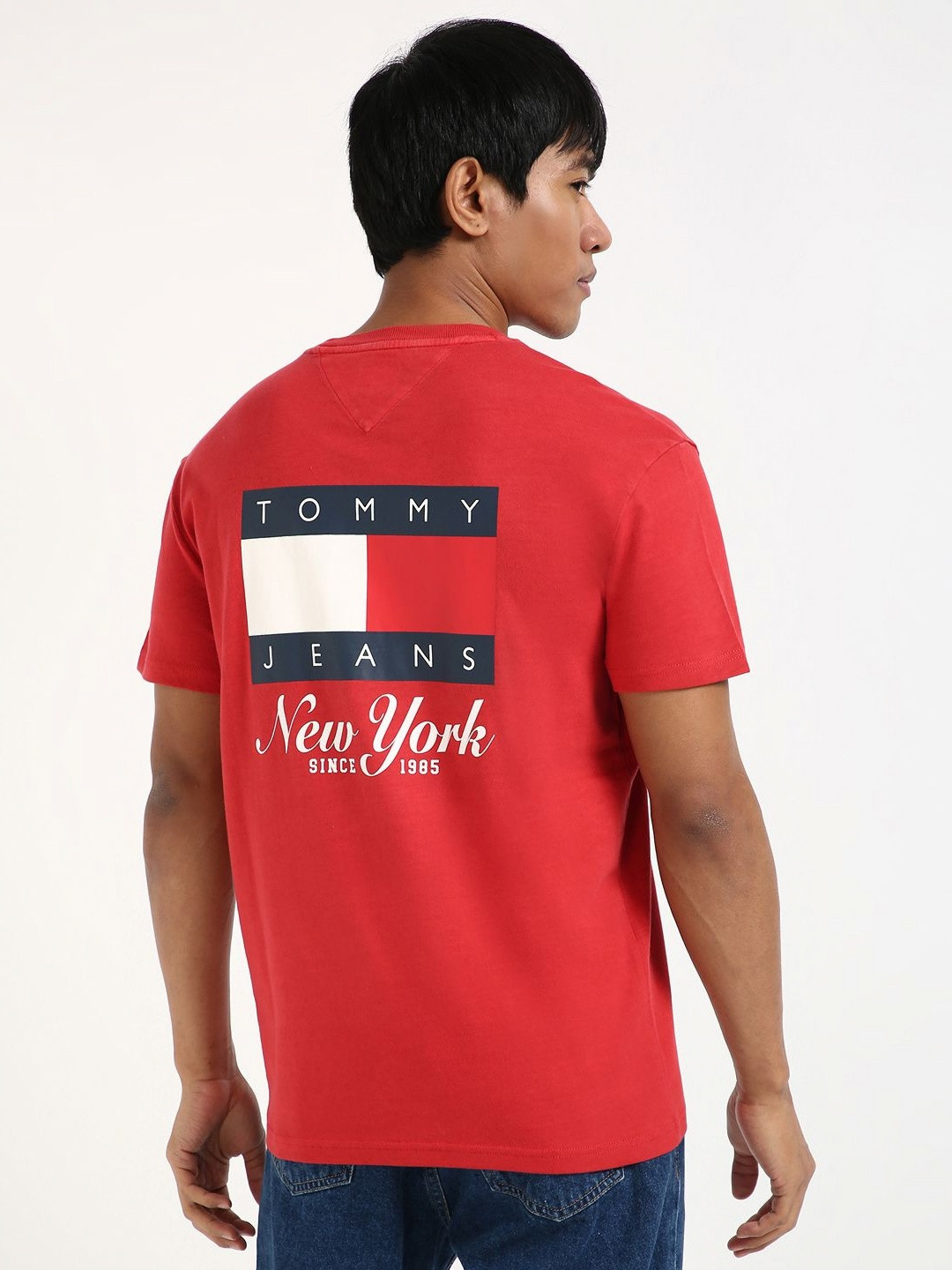 

Tommy Hilfiger Men Graphic Printed Round Neck Cotton T-shirt, Red