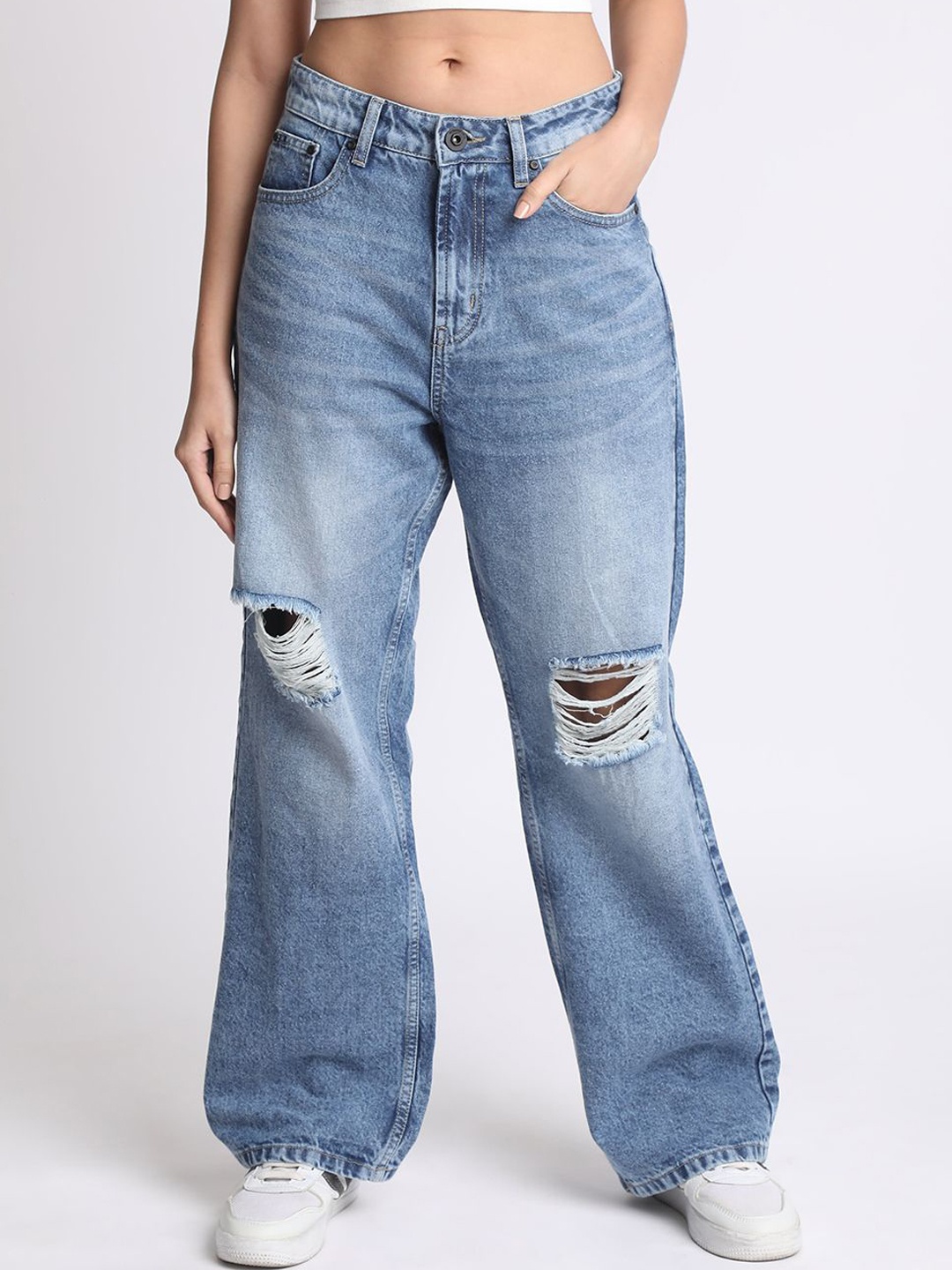 

The Roadster Lifestyle Co Women Knee Slash Straight-Fit Jeans, Blue