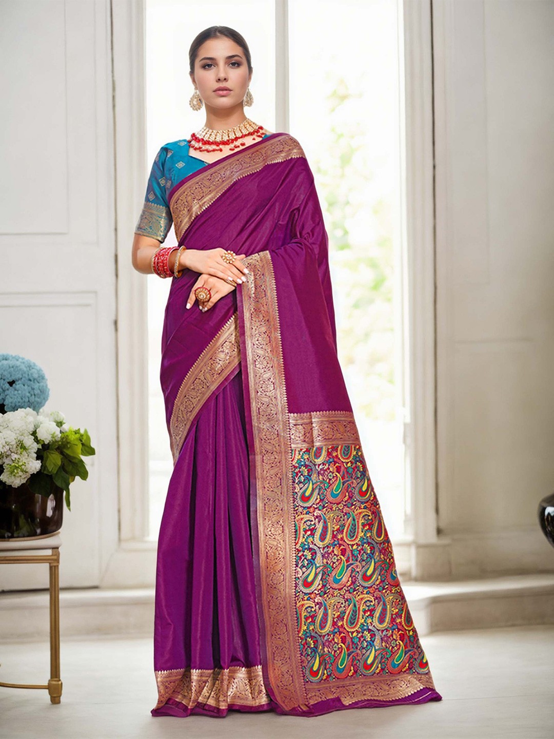 

Anouk Woven Design Zari Banarasi Saree, Purple