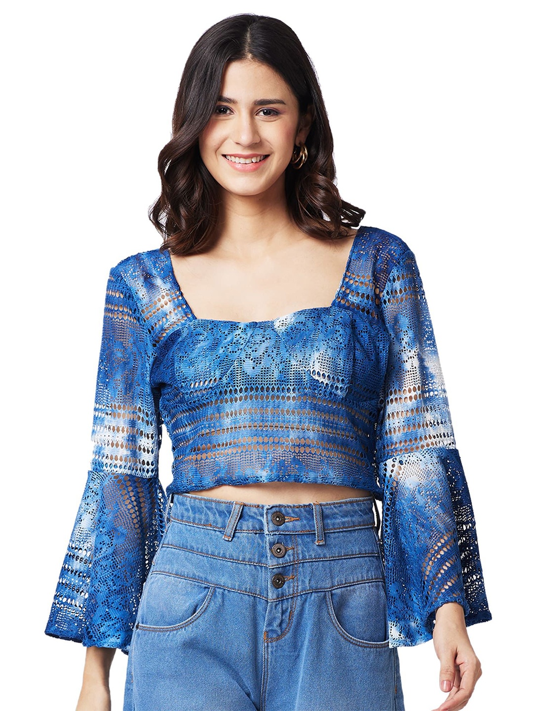 

IZEL Women Tie and Dye Fitted Crop Top, Blue