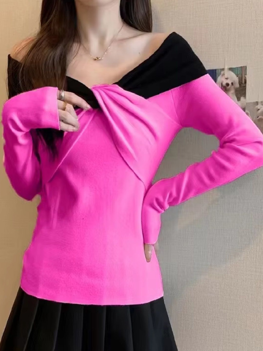 

StyleCast Off-Shoulder Woollen Bardot Sweater, Pink