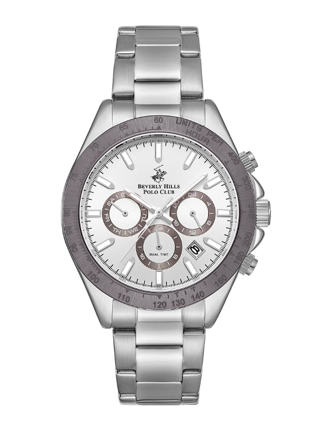 

Beverly Hills Polo Club Men Bracelet Style Straps Analogue Multi Function Watch, Silver