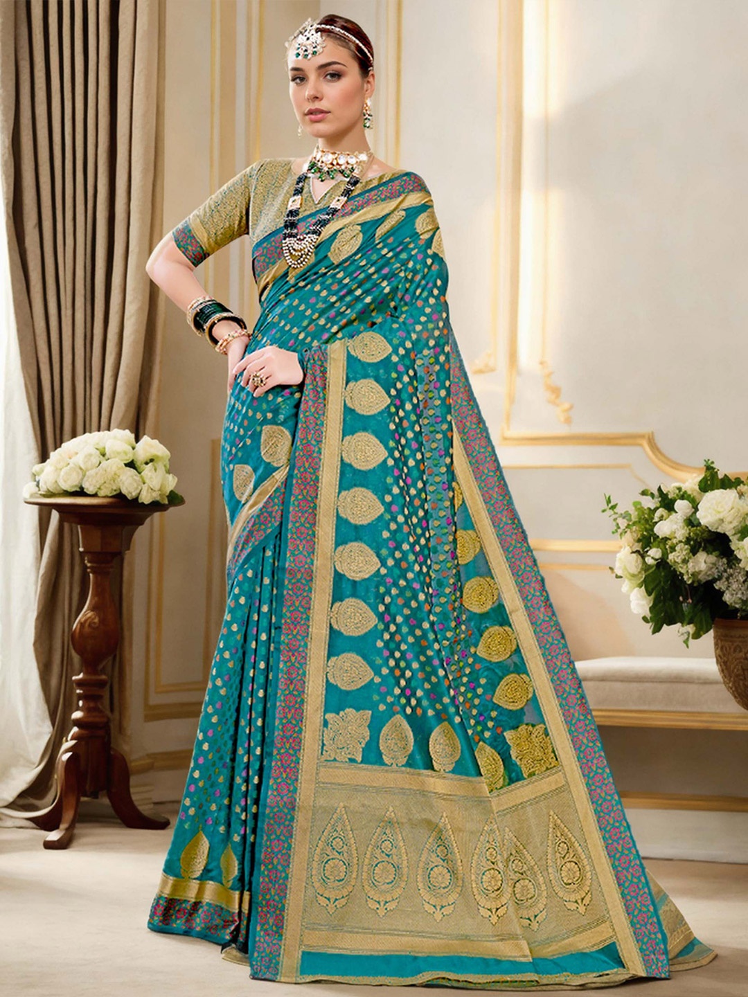 

Anouk Woven Design Zari Organza Banarasi Saree, Blue