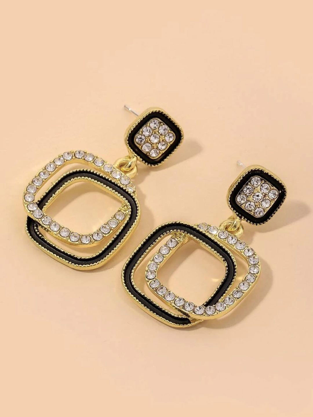 

DressBerry Gold-Plated Contemporary Drop Earrings, Black