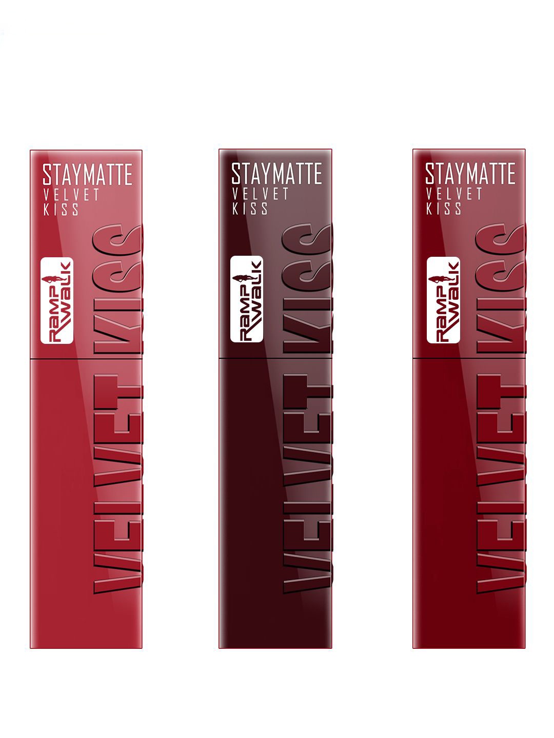 

Ramp Walk Velvet Kiss Set Of 3 Waterproof Liquid Lipstick - 3.5 ml Each - Shade 1 - 2 - 9, Red
