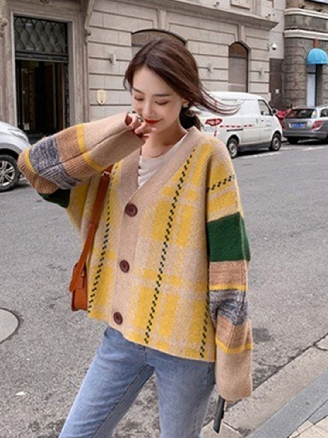 

StyleCast Women Checked Cardigan Sweaters, Yellow