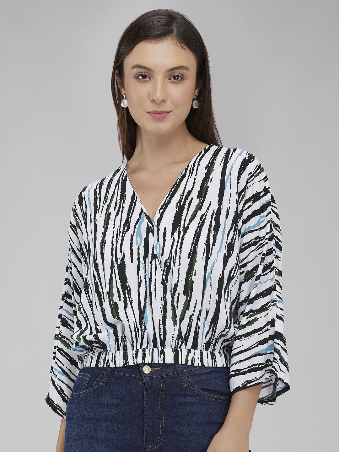 

IZEL Women Abstract Printed Regular Top, White
