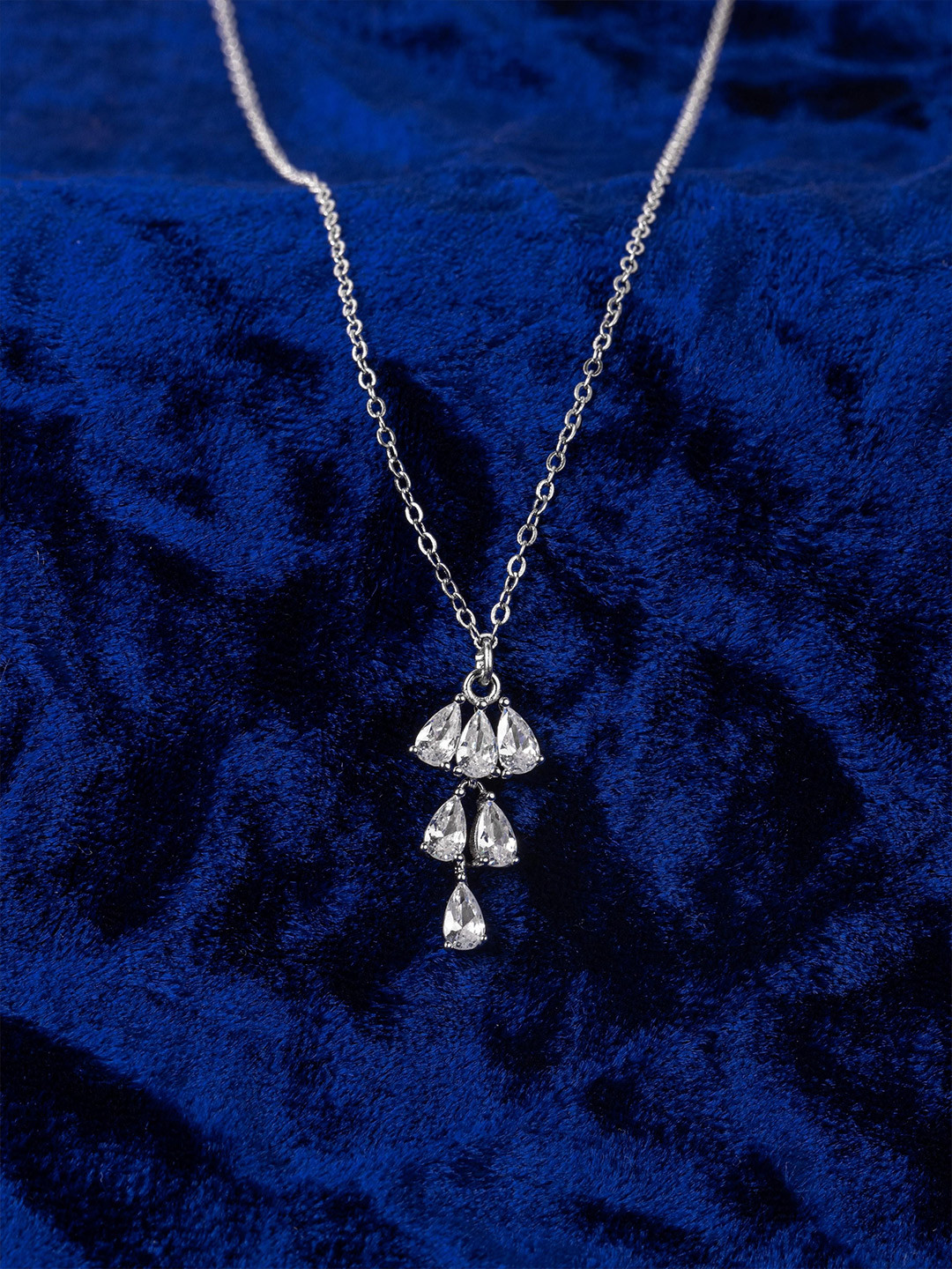 

Silverfied 925 Sterling Silver Rhodium-Plated Stone Studded Luxury Minimal Chain