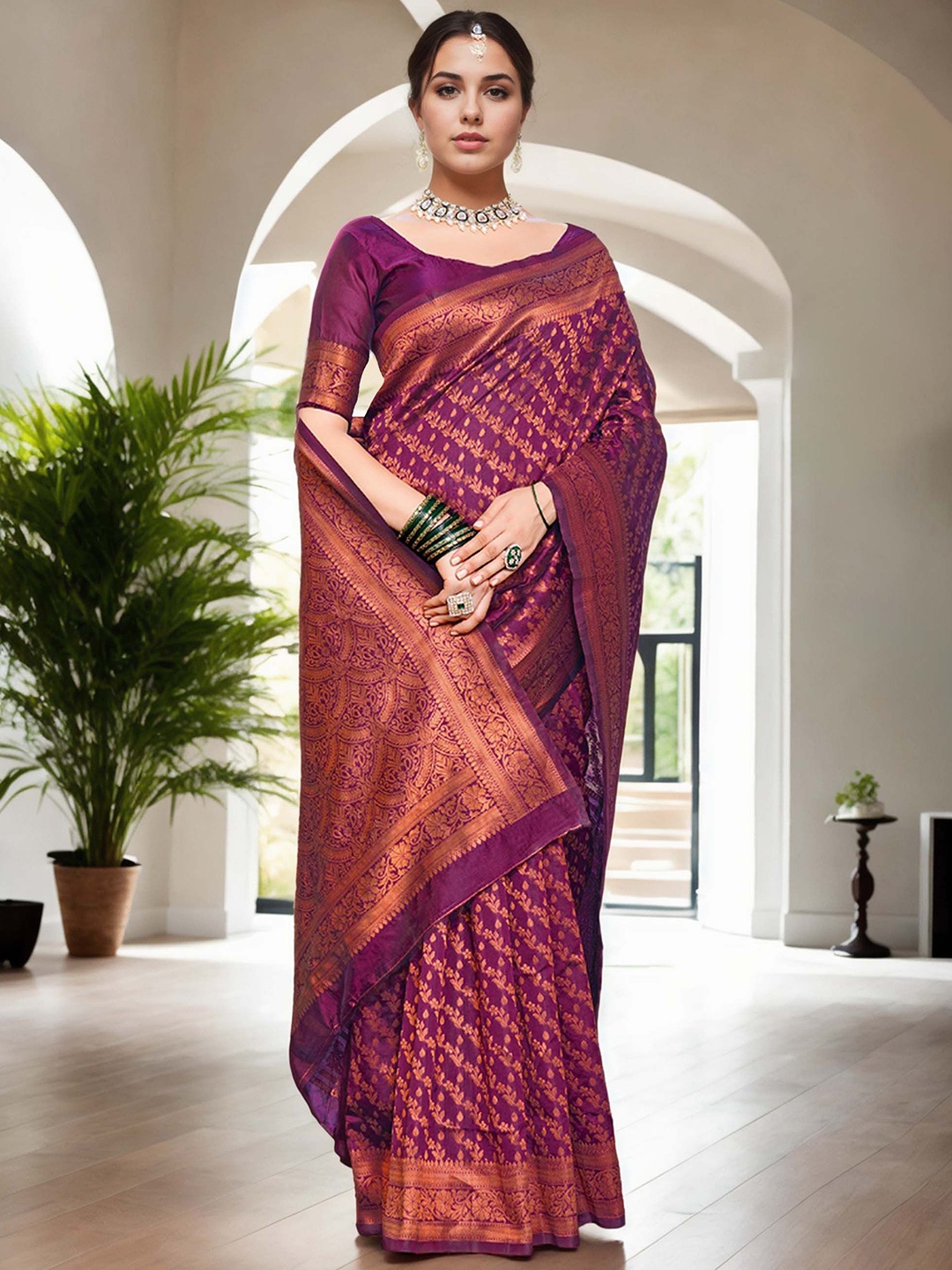 

Anouk Woven Design Zari Organza Banarasi Saree, Magenta