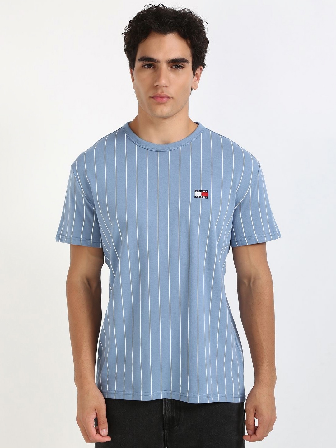 

Tommy Hilfiger Men Striped Round Neck Cotton T-shirt, Blue