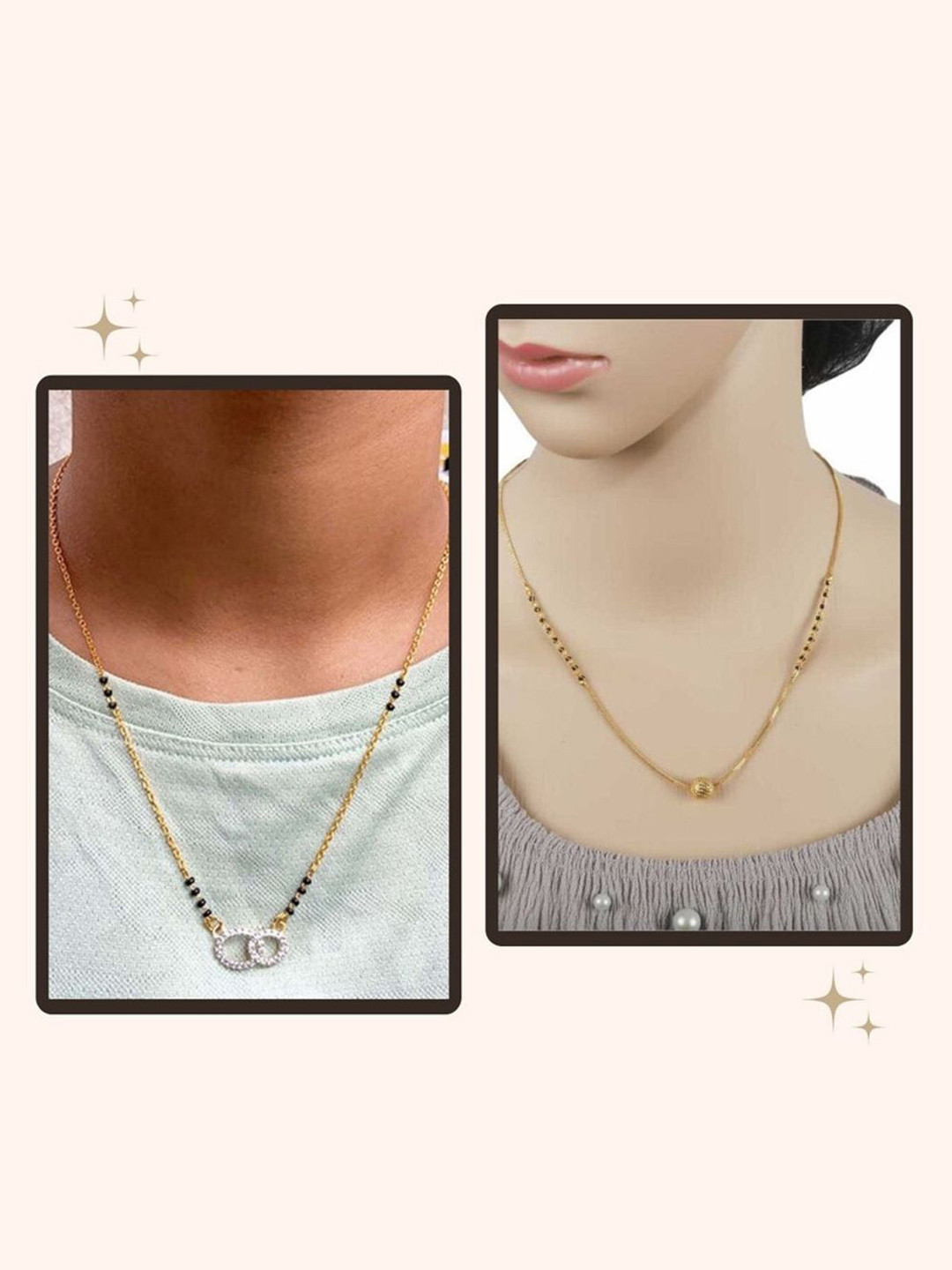 

Wynona Set of 2 Gold Plated Stones Studded & Beaded Mangalsutra