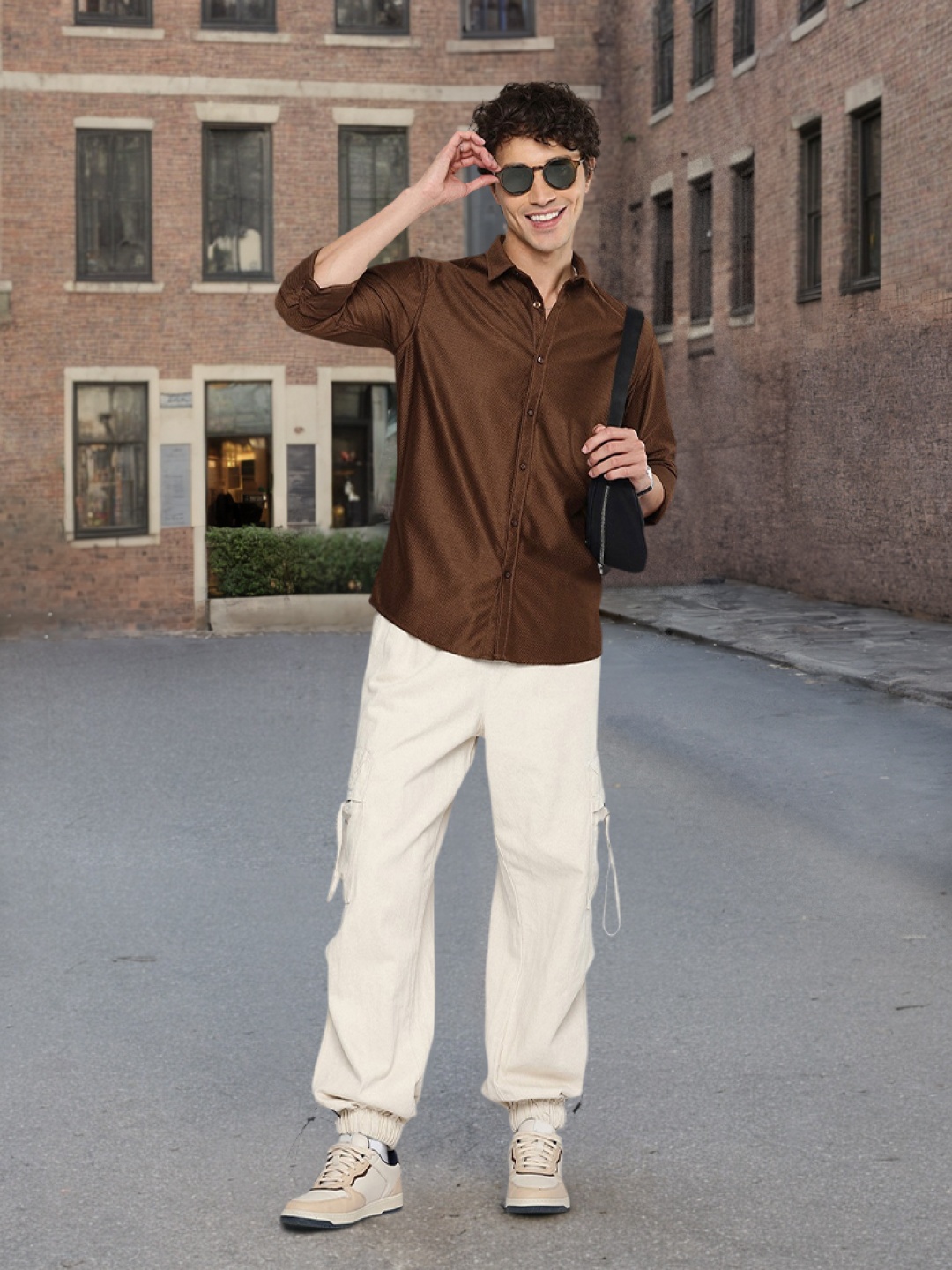 

Aeropostale Self Design Solid Opaque Casual Shirt, Brown