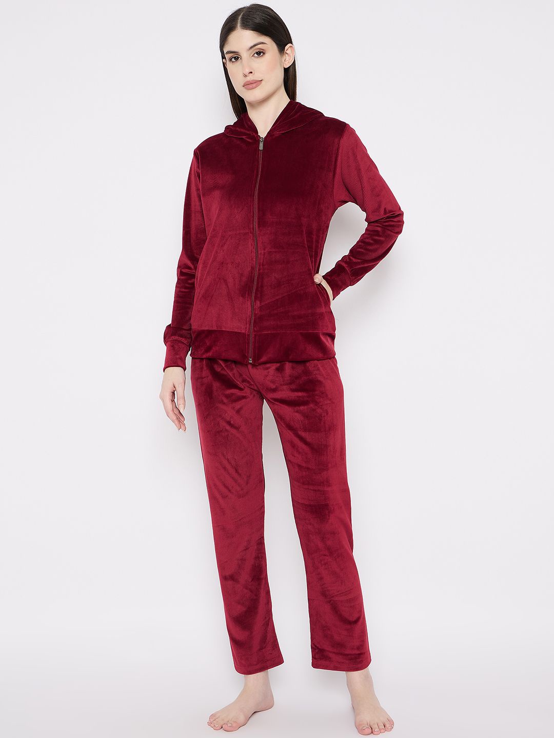 

Camey Women Hooded Night suit, Maroon