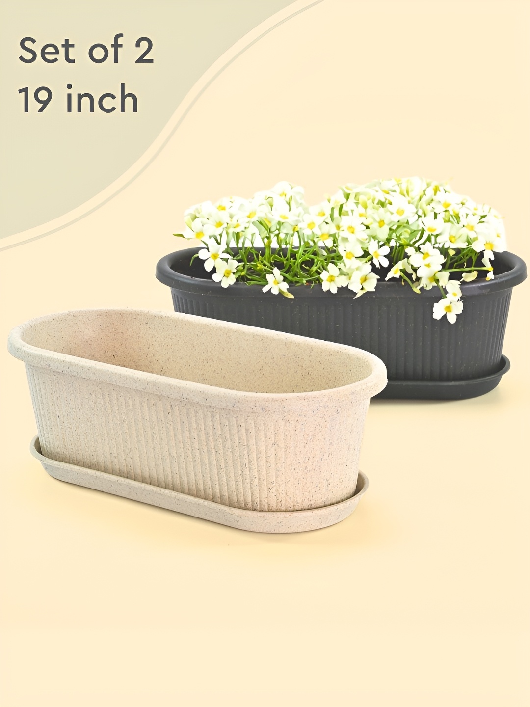 

eha Set Of 2 Black & Off-White Textured PlantersPot