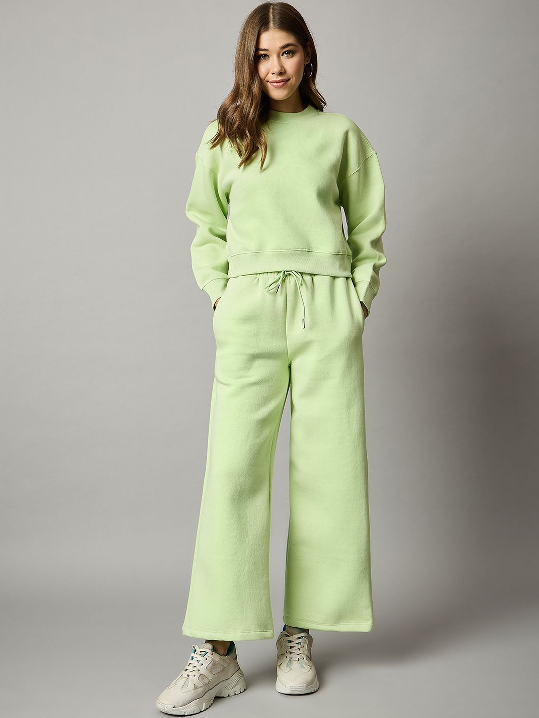 

Nun Round Neck Sweatshirt With Trousers Co-Ords, Sea green