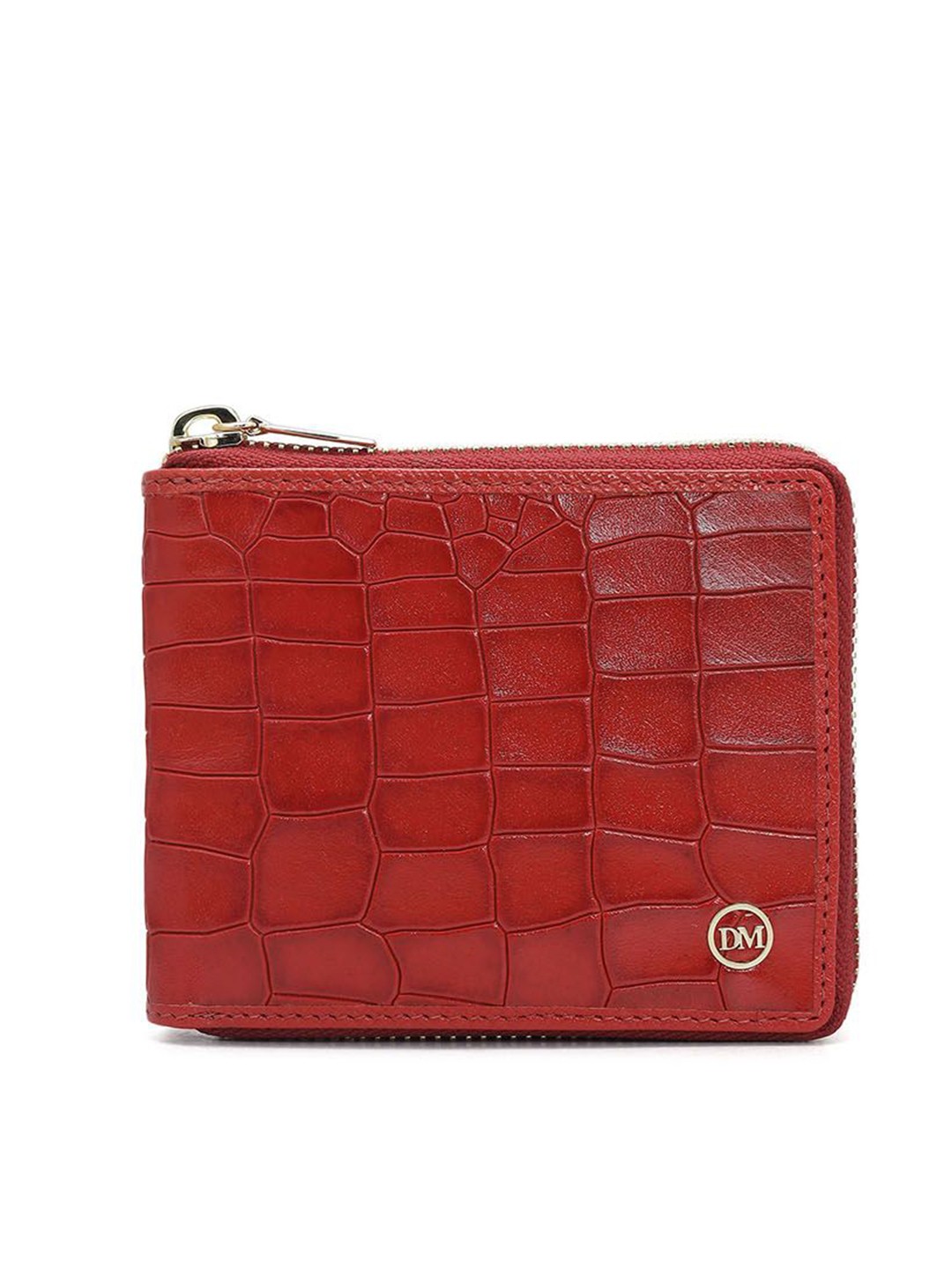 

Da Milano Women Textured Leather Zip Around Wallet, Red
