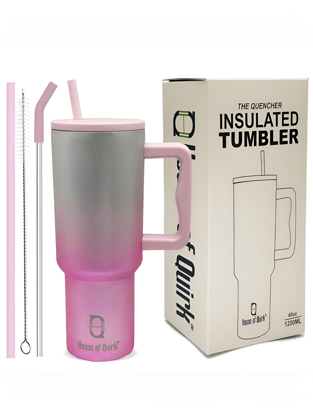 

HOUSE OF QUIRK Pink & Grey Single Stainless Steel Solid Double Wall Vacuum Water Bottle