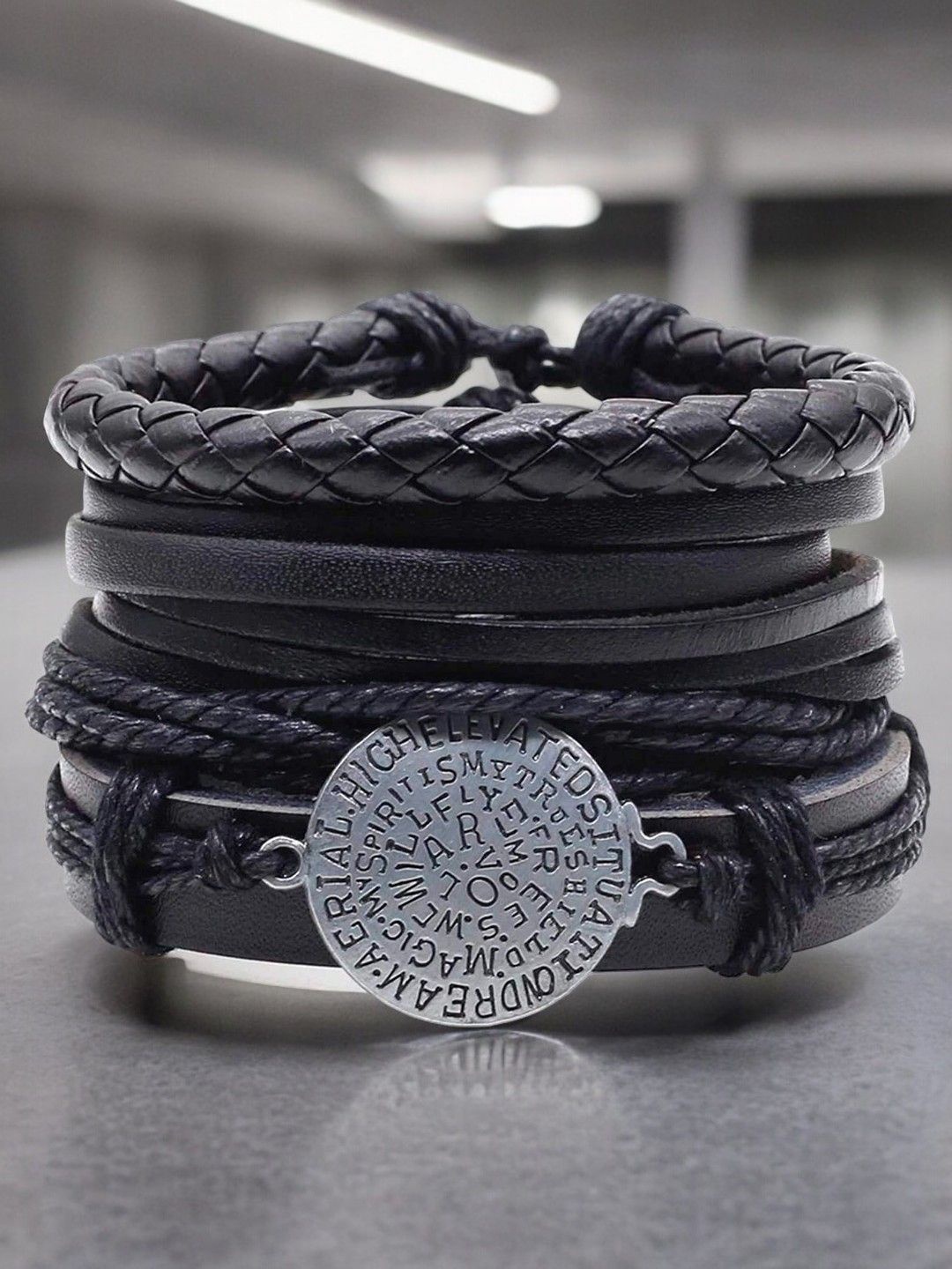 

The Roadster Lifestyle Co. Men Set Of 4 Leather Adjustable Bracelets, Black