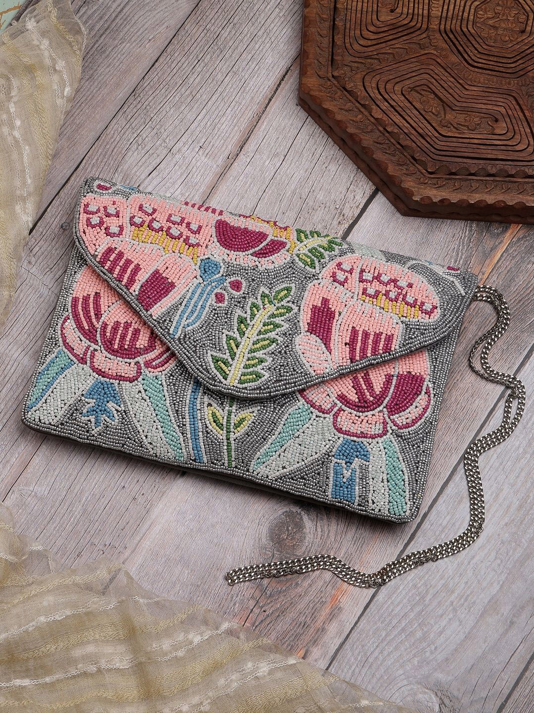 

Anekaant Embellished Structured Sling Bag, Grey