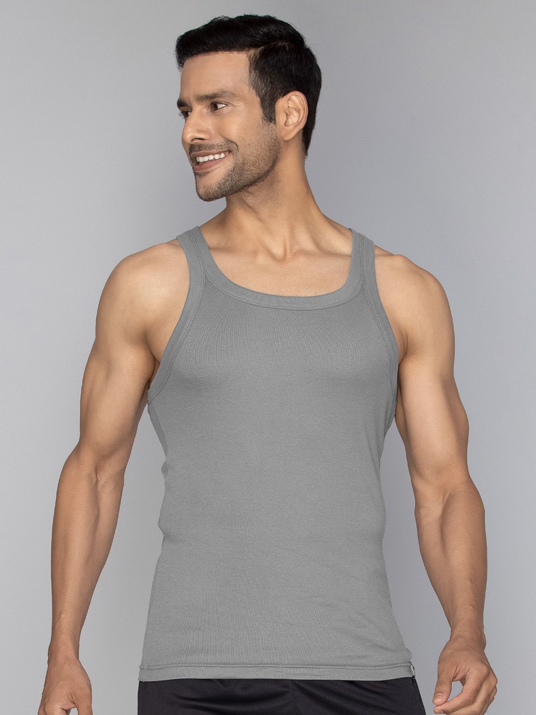 

XYXX Men Cotton Square Neck Gym Vest, Grey