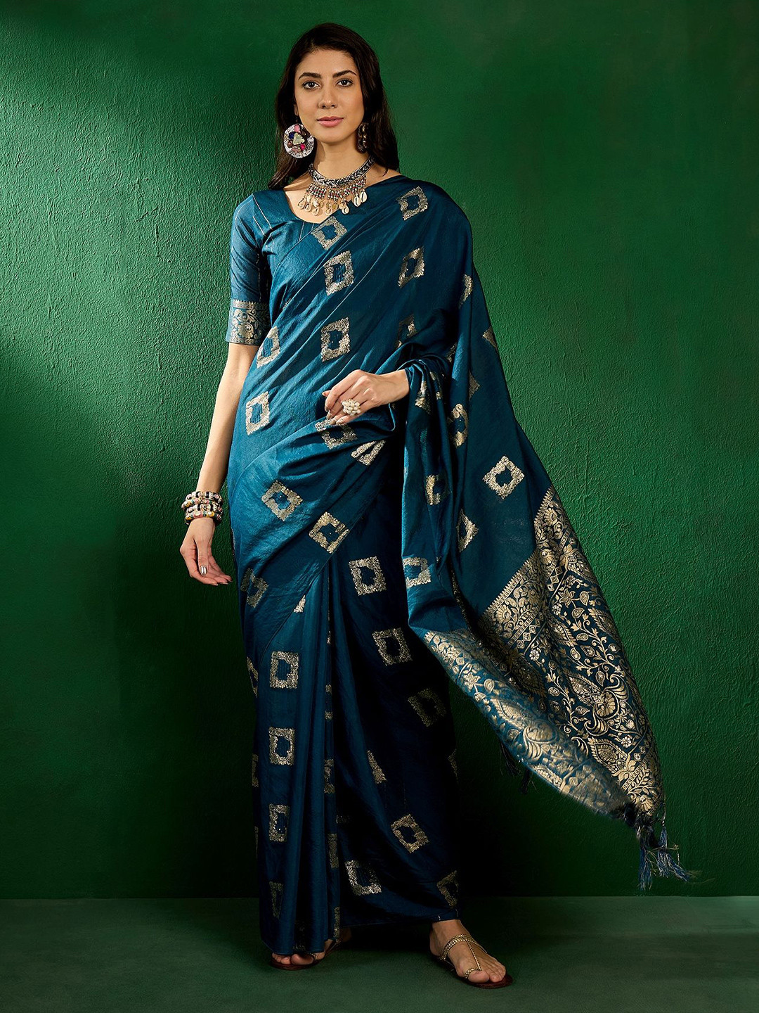 

Kalista Woven Design Zari Art Silk Saree, Teal