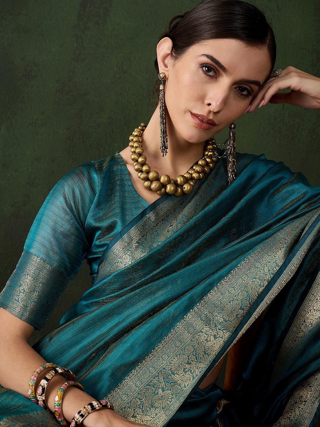 

Sangria Woven Design Zari Kanjeevaram Saree, Teal