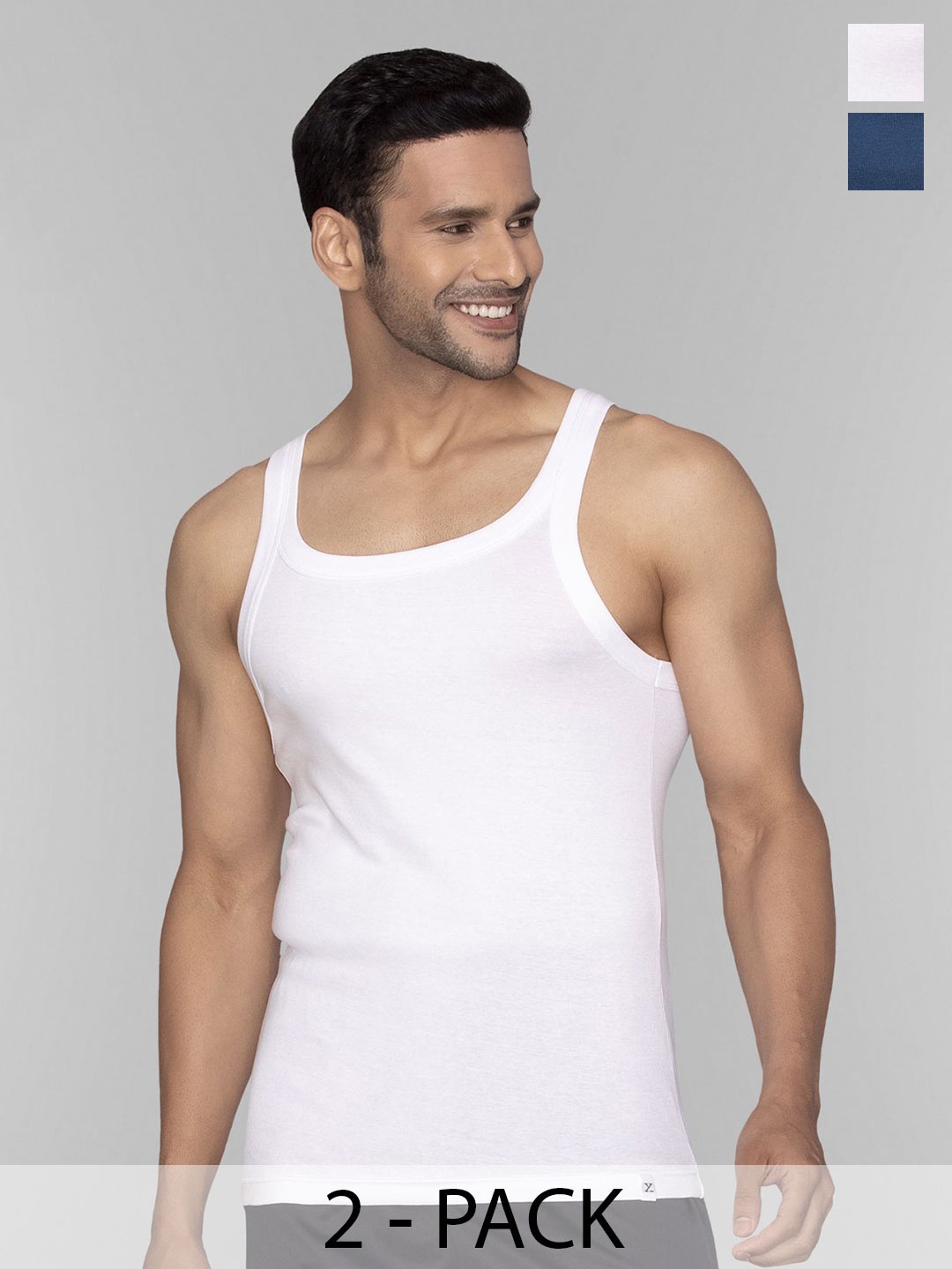 

XYXX Men Pack Of 2 Cotton Round Neck Gym Vest, White